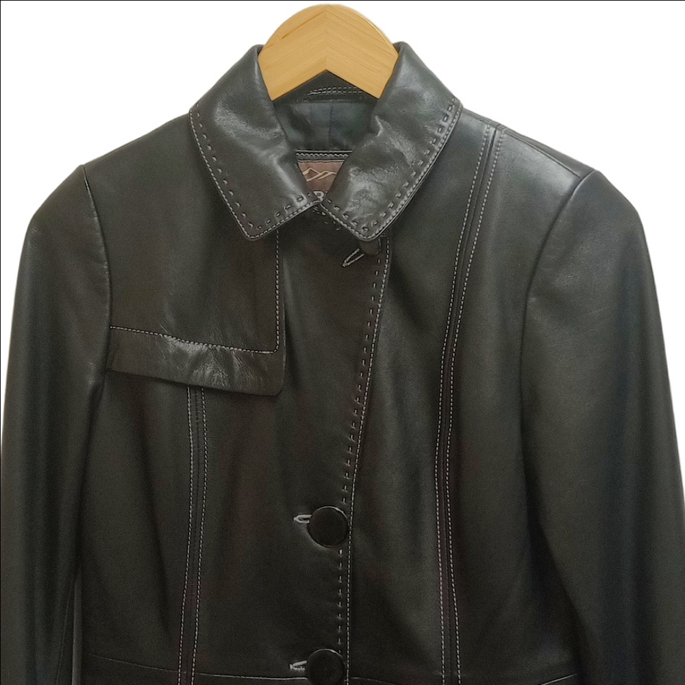 🆕 OVERLAND "MIA" BLACK ITALIAN LAMB LEATHER WOMEN'S TRENCH COAT - Picture 3 of 16